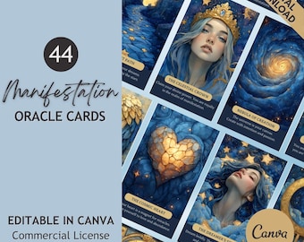 Oracle Card Template Canva, 44-Card Printable Manifestation Deck, Digital & Printable, Life Coach Spiritual Business Tools