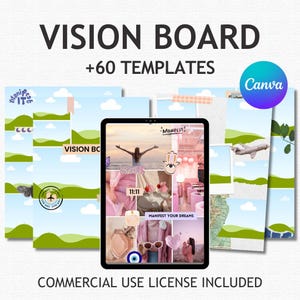 Vision Board Templates, Manifestation Template, Editable in Canva, Mood Board for Women, Goal Setting Templates, Digital Vision Board