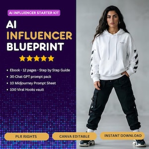 AI Influencer Starter Kit, eBook + ChatGPT Prompts + Viral Hooks, Create & Monetize Your AI Twin, Plr MRR, Digital Download