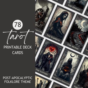 Printable Tarot Deck Post-Apocalyptic Theme Gothic Linework Style Tarot Cards Digital Download Divination Canva Template and Commercial Use