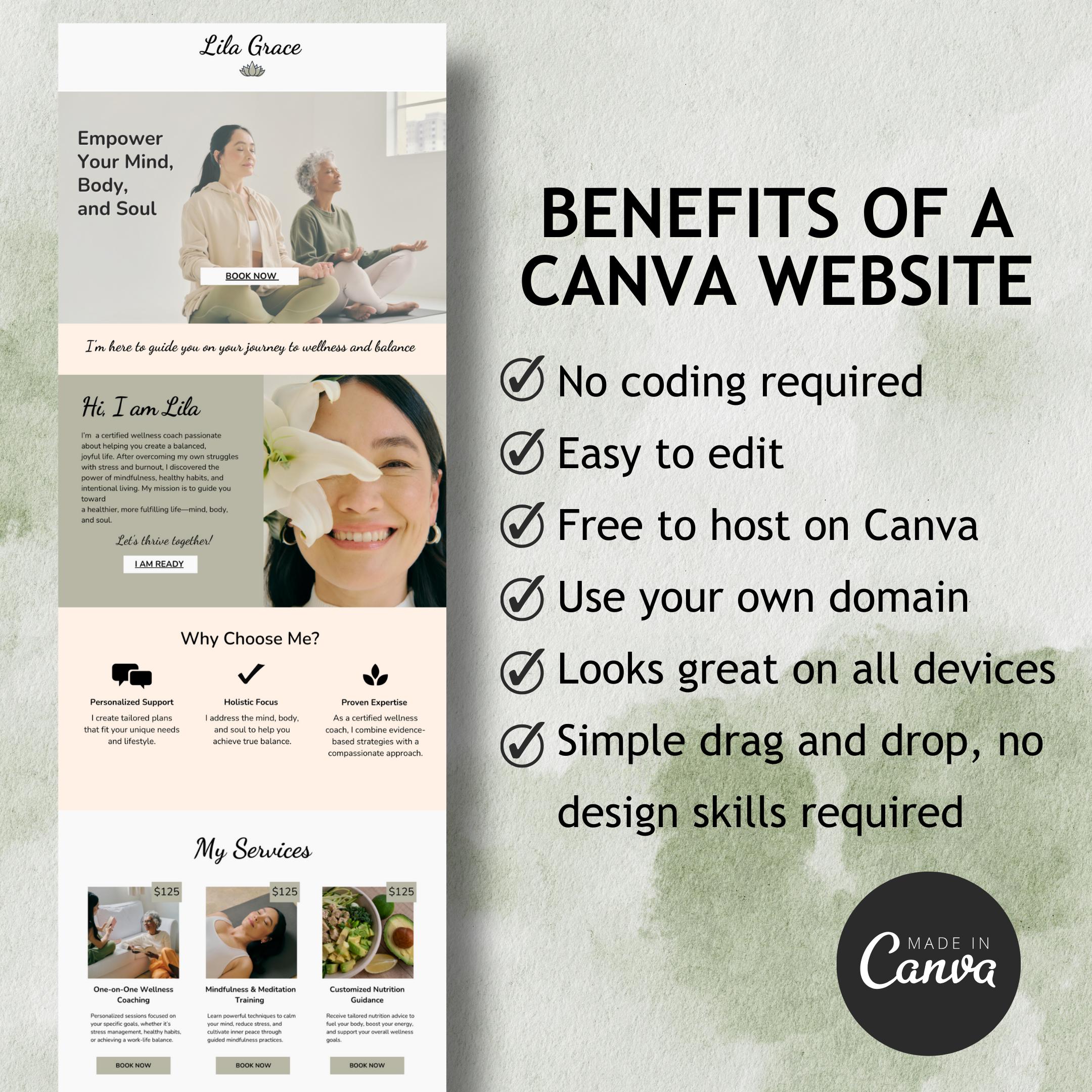 Wellness Coach Canva Website Template Editable Coaching Landing Page ...