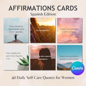 Tarjetas de Afirmaciones Positivas para Mujeres, Spanish Affirmation Cards Printable, Daily Self Care, Manifestation Cards