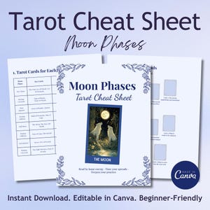 Mall för tarotkort med månfaser, lunatarotkort, betydelser av tarotkort i PDF-format, tarotguide för månen, utskrivbar tarotreferens