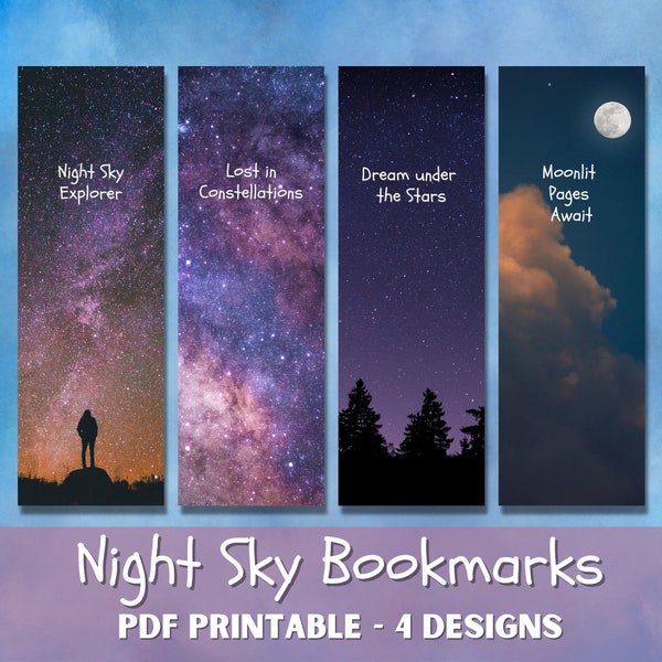 Night Sky Bookmarks, Printable Bookmarks, Galaxy bookmarks, Moon Bookmarks
