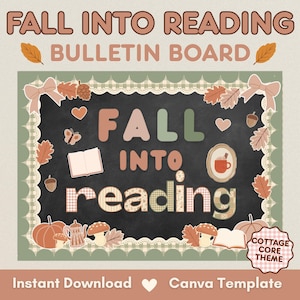 Fall Into Reading Bulletin Board Kit, Cottagecore Fall Classroom Decor, Editable Canva Reading Corner, Autumn Teacher Printable Set