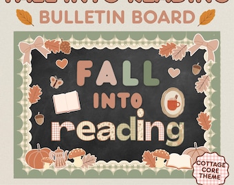 Fall Into Reading Bulletin Board Kit, Cottagecore Fall Classroom Decor, Editable Canva Reading Corner, Autumn Teacher Printable Set