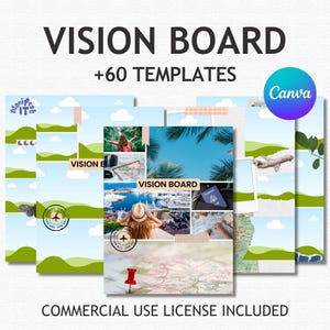 Vision Board Templates, Manifestation Template, Editable in Canva, Mood Board for Women, Goal Setting Templates, Digital Vision Board