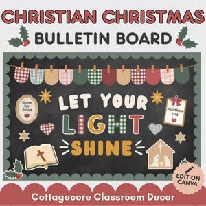 Christian Christmas Bulletin Board Kit, Editable Canva Template, Let Your Light Shine, Sunday School Decor, Bible Verse Frames