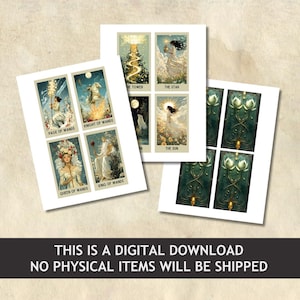 May include: Digital download of tarot card prints featuring illustrations of The Tower, The Star, The Sun, Page of Wands, Knight of Wands, Queen of Wands, and King of Wands. The text "THIS IS A DIGITAL DOWNLOAD NO PHYSICAL ITEMS WILL BE SHIPPED" is also included.
