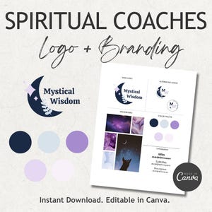 Aesthetic Spiritual Coach Branding Kit Mystical Premade Logo Canva Editable Templates, Colors Palette, Fonts, Mood Board, Tarot Business