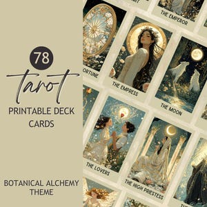 Printable Tarot Deck Botanical Alchemy theme Art Nouveau Style Tarot Cards Digital Download Canva Template and Commercial Use