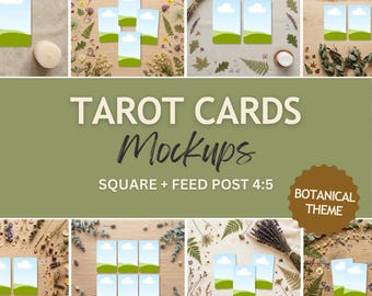 Tarot Card Mockup Bundle Canva Template | Botanical Flat Lay Tarot Mockups | Digital Download for Tarot Designers