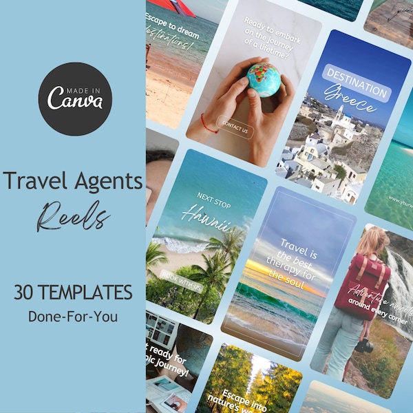 Travel Agent Reels Templates, Blogger Video Templates, Social Media Reels, Editable in Canva, Done For You
