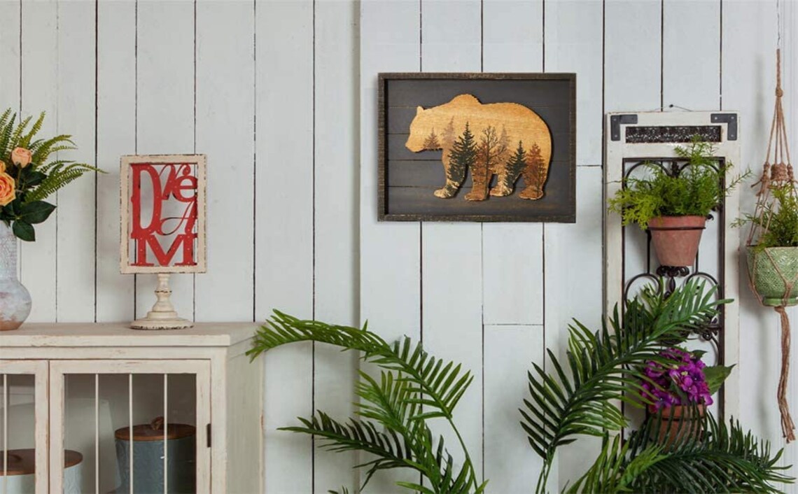 Wooden Bear Wall Art Decor Bear Wall Painting Wooden Etsy