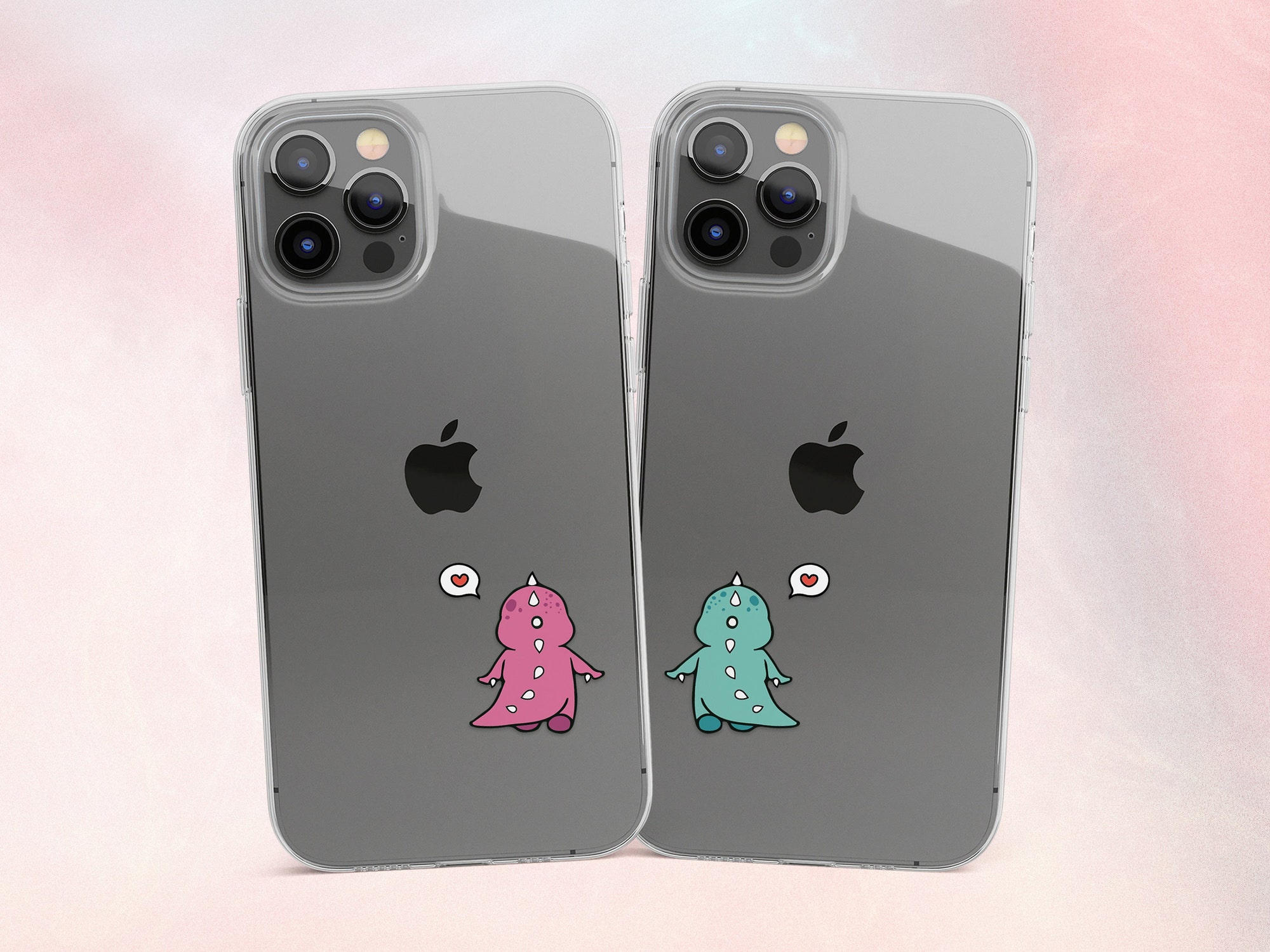 Discover Clear Dino Couple Phone Cases for iPhone 13, 12 Pro, 11, Xs, Xr, X, 7, 8+