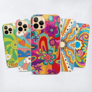 Psychedelic Groovy Trippy Hippie Phone Case for iPhone 15 14 13 12 Pro 11 Xr Xs SE 2020 fits Samsung S24 S23 S22 S21 S20 A51 A52 A54 A71 A72
