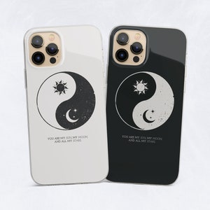 Yin Yang Matching Phone Cases Sun and Moon Cover for iPhone 13 12 Mini 11 Pro Max Xs Xr X 8 7, fits Samsung Note S20 Ultra S10e S10 A12 A52