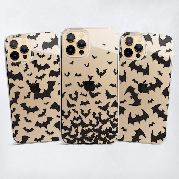 Black Bats Phone Case Clear Cover for iPhone 15 14 13 12 11 fits Samsung S23 S22 S21 S20 A54 A53 A34 A33 A71 and Pixel 8 XL 7 Pro 6