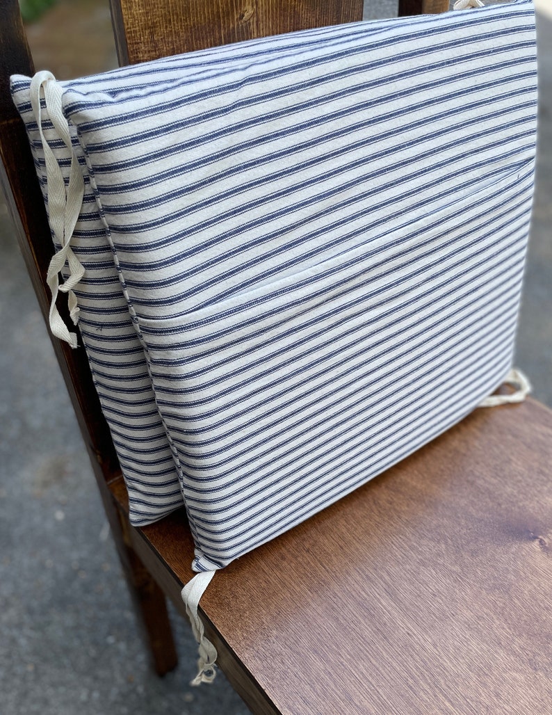 Custom Chair Cushions // Barstool Cushion // 15 x 17 // 15 x 15 // Message for Custom Sizes & Fabric // Ticking Stripe // NEW Faux Leather image 4