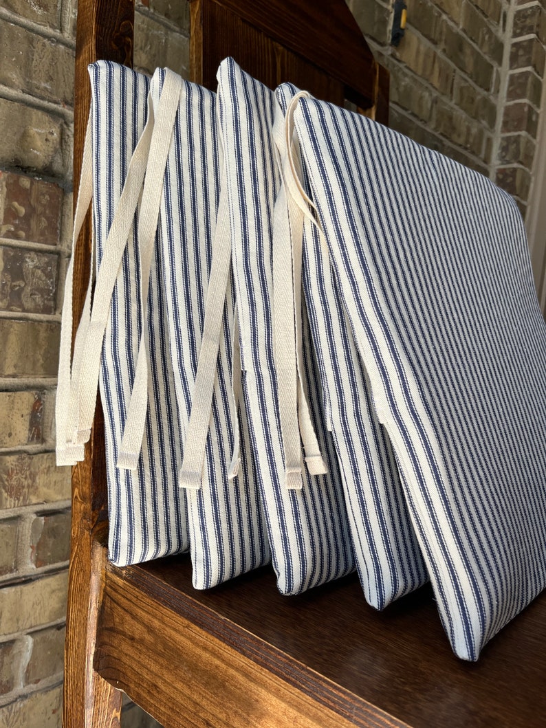 Custom Chair Cushions // Barstool Cushion // 15 x 17 // 15 x 15 // Message for Custom Sizes & Fabric // Ticking Stripe // NEW Faux Leather image 3