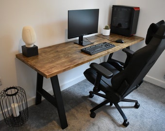 The GG Gaming Desk Rustic Meets Industrial Solid Wood Heavy Duty
