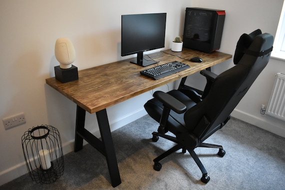 The GG Gaming Desk Rustic Meets Industrial, Solid Wood, Heavy Duty Gaming  Desk 