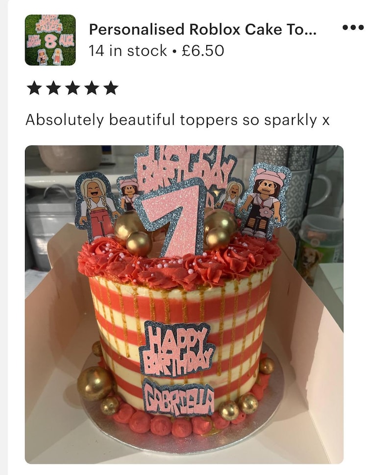 Personalised Girls Roblox Theme Cake Topper, Video Game Party, Girls Gamer Birthday Supplies image 5