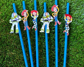 Toy Story Inspired Birthday Party Straws, Woody, Buzz Lightyear, Jessie, Birthday Party Drinks, Table Decorations, Party Favours