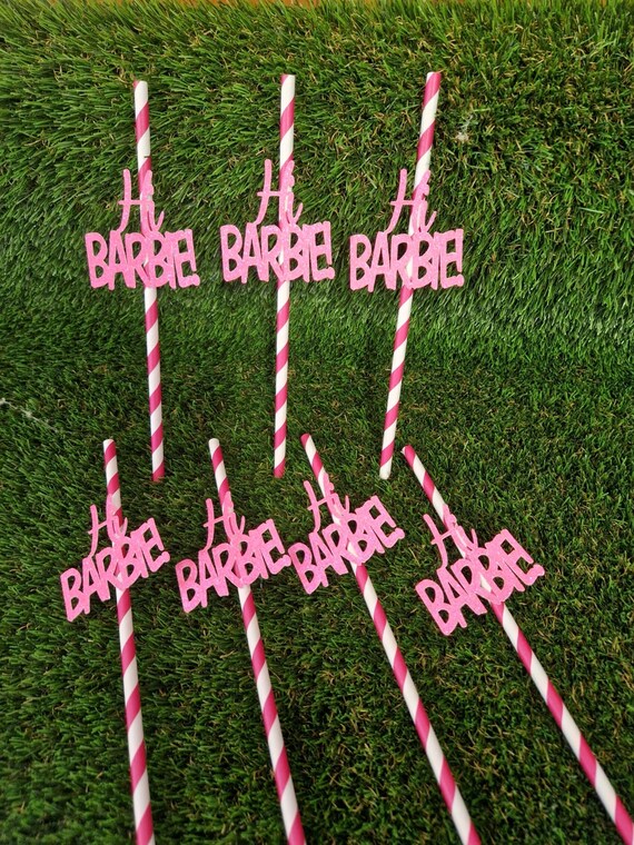 Barbie Birthday Party Straws, Hi Barbie Straws Decorations Paper Drinking Straws Favour