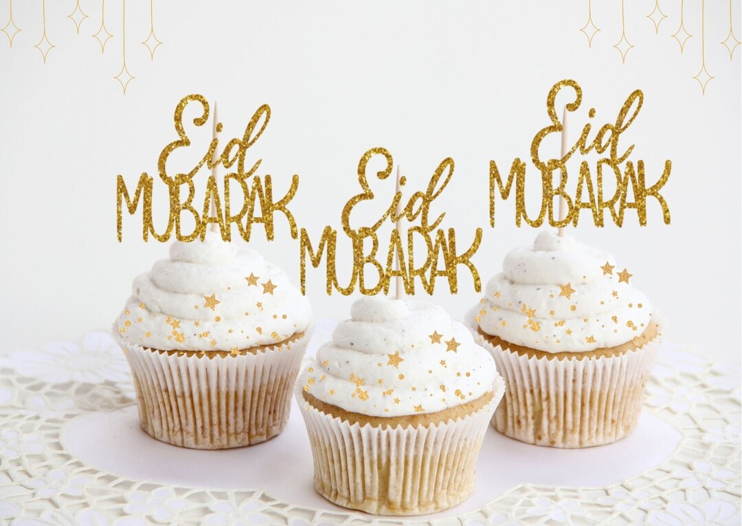 Eid Mubarak Cupcake Toppers/ Eid Mubarak Cake Toppers/glitter Cupcake