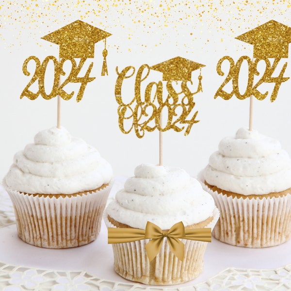 Graduation cake toppers/Class of 2024 cupcake toppers/School Leavers Decorations/Party Supplies