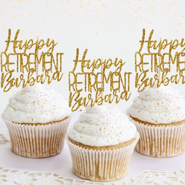 Personalised Happy Retirement Cupcake Toppers/ Baking Cake Party Decorations/ Cake Toppers/Cake Decorations