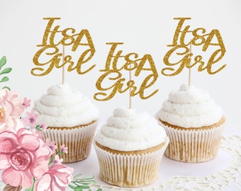 Adornos para cupcakes "It's a Girl": decoraciones para tartas de baby shower