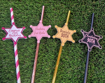 Personalised Rodeo Straws, Sheriff Badge Party Decorations, Last Rodeo Hen, Rodeo Birthday,  Team Bride Decorations Paper Drinking Straws