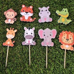 Jungle Animal Cupcake Toppers, Safari Birthday Party Decorations, Baby Shower Cake Toppers Wild One Theme