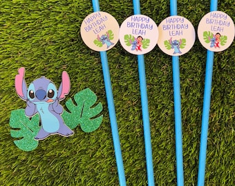 Personalised Stitch Party Straws, Stitch Party Bag Fillers, Tropical Birthday Decorations, Kids Party Drink Straws, Kids Party Supplies