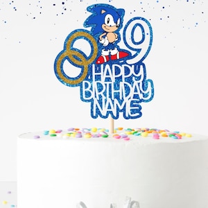 Sonic Inspired Cake Topper, Personalised Sonic Birthday Cake Decoration, Sonic Party Supplies, Kids Gamer Birthday Cake Decor