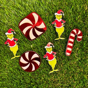 Grinch Inspired Christmas Cupcake Topper Set, Christmas Cake Decoration, Glitter Cupcake Toppers, Festive or Birthday Party Decor