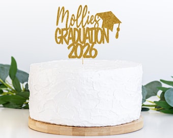 Adorno personalizado para tarta de graduación: Clase de 2026 con purpurina