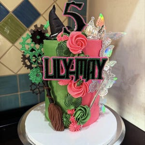 Wicked Layered Themed Cake Topper, Name and Number Age, Cake charm, Mirror Cake Topper, Glitter Cake Charm, Personalised Name Cake Charm