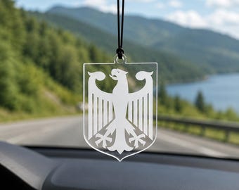 Ciondolo per specchietto retrovisore interno dell'auto con stemma dell'aquila federale tedesca in acrilico – Regalo per i tedeschi – Decorazione per lo specchietto retrovisore