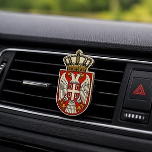 Diffusore di profumo per auto con stemma della Serbia, realizzato in legno di pioppo da 6 mm | Diffusore di profumo per auto con stemma serbo | Accessorio regalo per auto