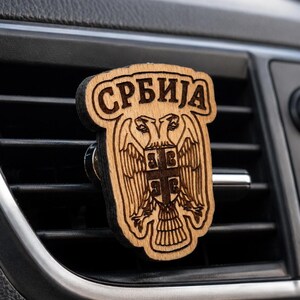 Deodorante per auto Serbia in legno – Tappo profumatore per auto con doppia aquila – Deodorante per auto in legno di faggio – Regalo per i tifosi della Serbia