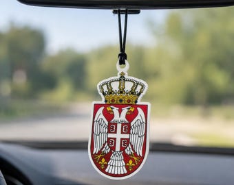 Ciondolo per specchietto retrovisore interno dell'auto con lo stemma serbo, decorazione per specchietto auto, regalo per i tifosi della Serbia