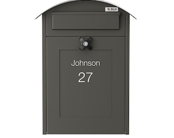 Albertina Wall Mounted Letterbox, Personalised, Outdoor, Twist Lock, Two Keys, Contemporary & Elegant Design, Metal Large Post Box for House