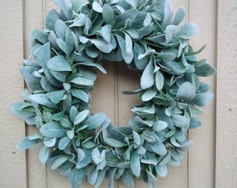 Lamb's Ear Wreath for Front Door, Year Round Greenery Wreath, Farmhouse Wreath for Front Porch, Minimalistic Wreath for Entry, Rustic Decor