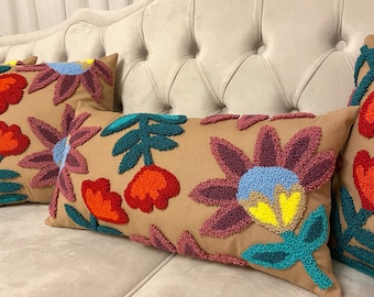 Punch Needle pillow, Embroidery Pillow, Decorative Cushion, Punch Pillow cover