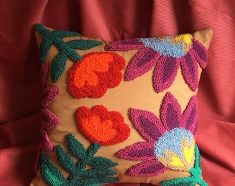 Punch needle Pillow  | Decorative Pillow | Embroidered Pillow | Decorative Cushion punch pillow
