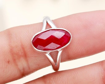 Indian Red Ruby Handmade Ring, 925 Sterling Silver Faceted Ruby Ring, Minimalist Unisex Ring, Natural Birthstone Ring, Birthday Gifts