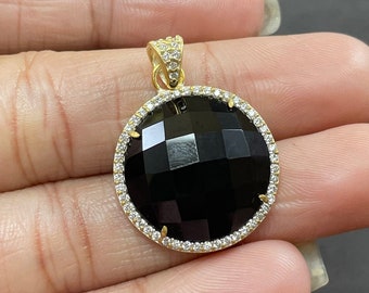18k gouden zwarte onyx-hangerketting - handgemaakte sterlingzilveren sieraden